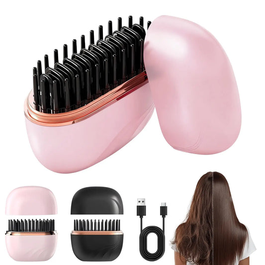 Brosse lissante sans fil Okéra en train de lisser une mèche de cheveux